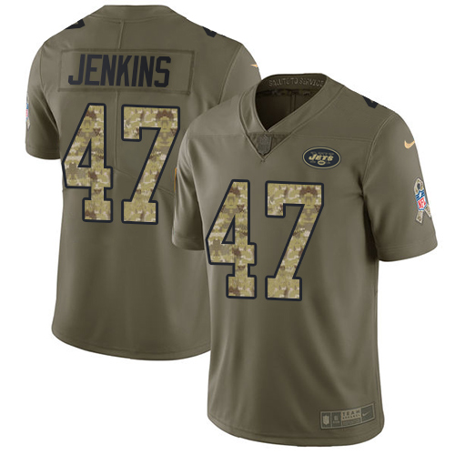 Nike Jets #47 Jordan Jenkins Olive/Camo Men's Stitched NFL Limited Salute To Service Jersey